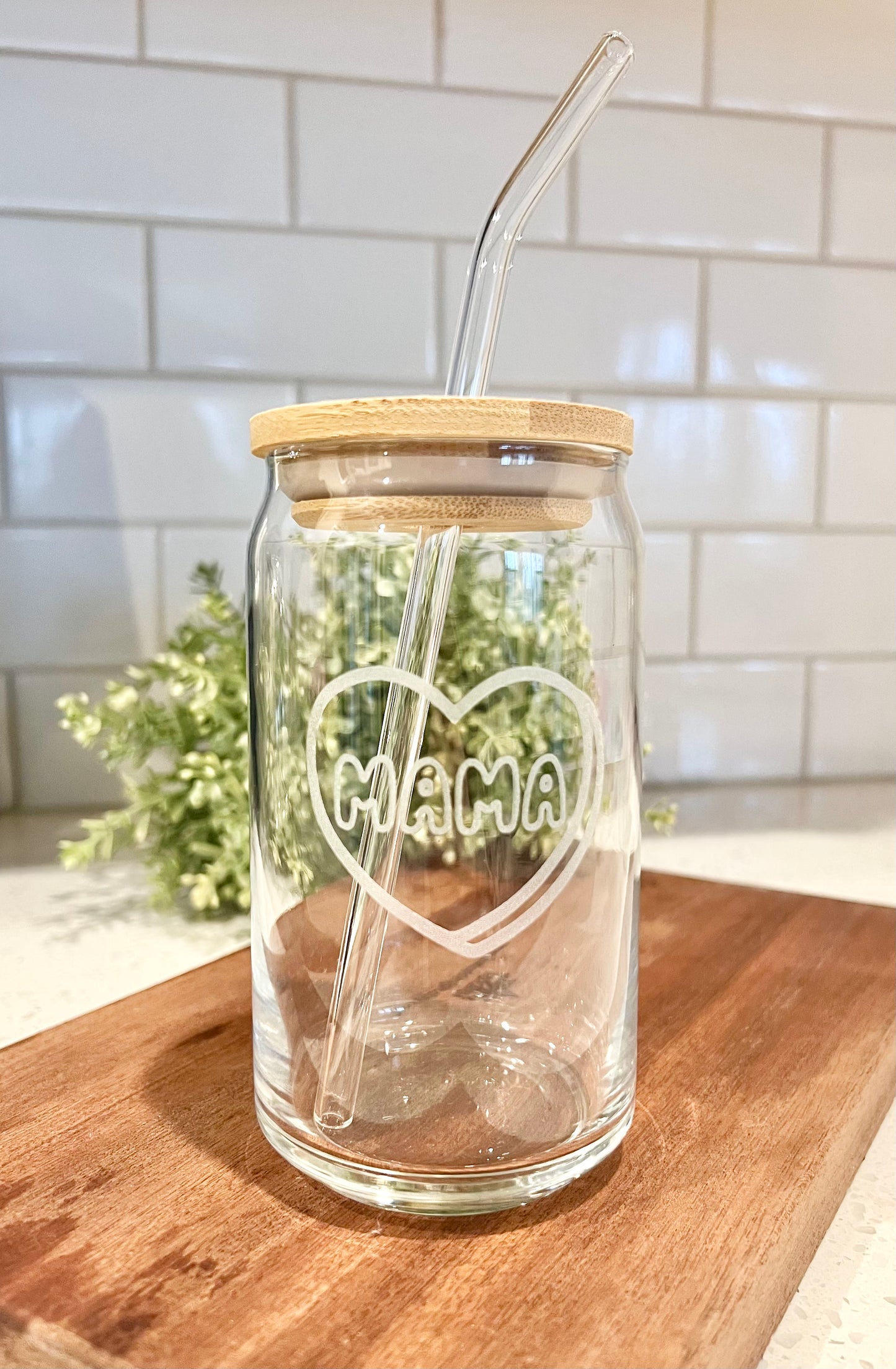 Candy Heart “Mama” Beer Can Glass - Iced Coffee Glass - 16oz
