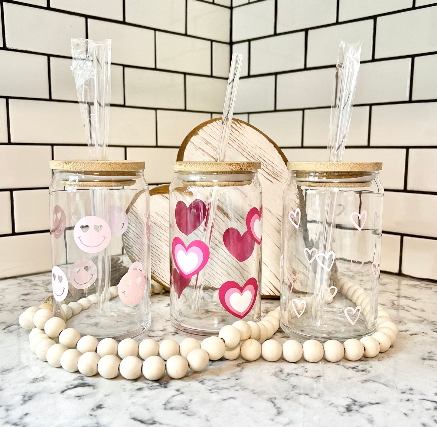 Retro Heart/Valentine Beer Can Glass - Iced Coffee Glass - 16oz