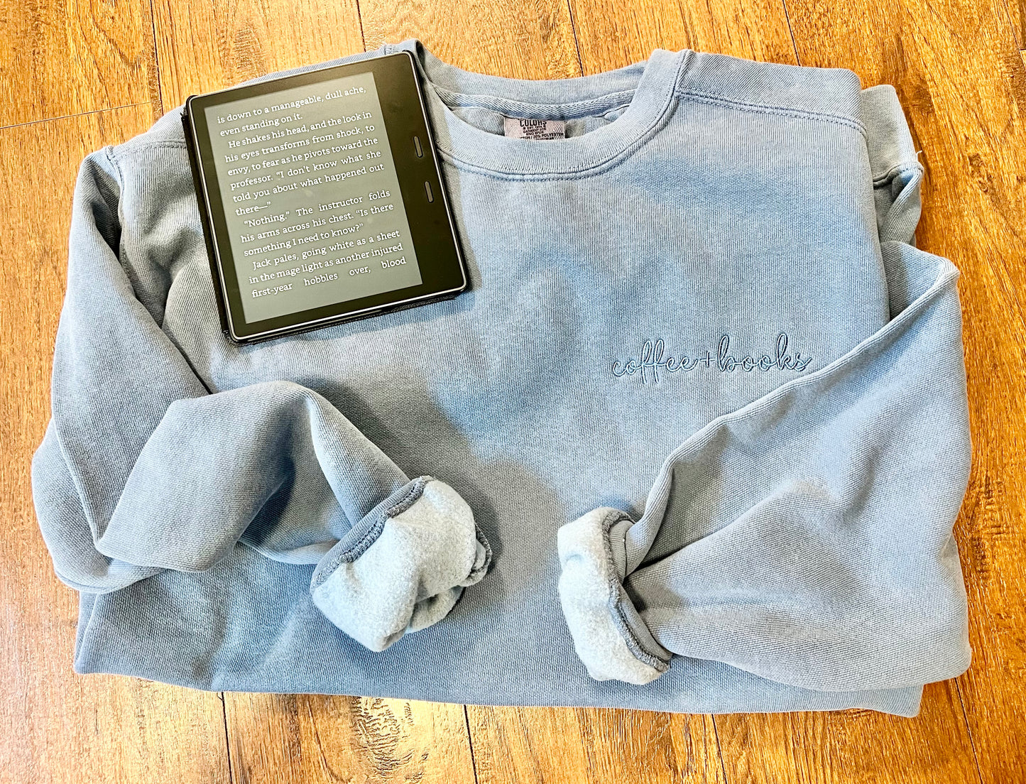 Coffee + Books - Comfort Colors Embroidered Sweatshirt