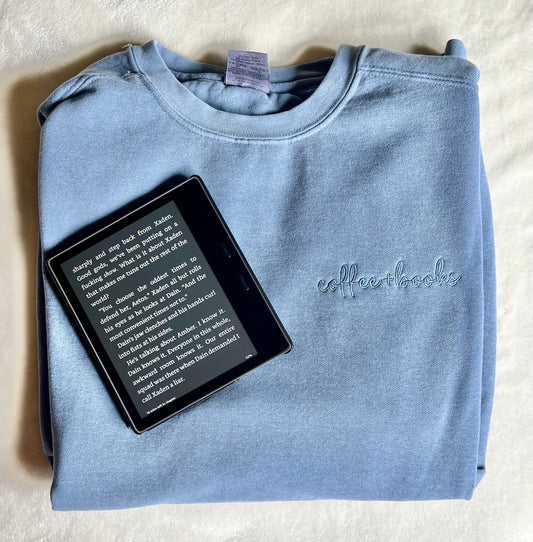 Coffee + Books - Comfort Colors Embroidered Sweatshirt