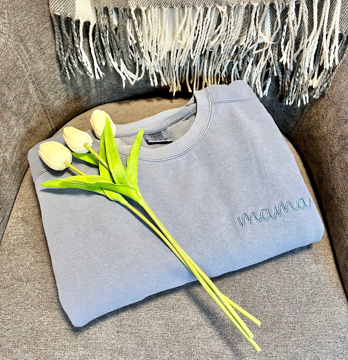 Mama - Comfort Colors Embroidered Sweatshirt