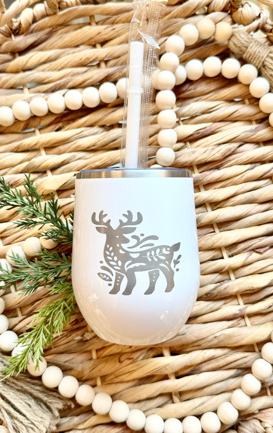 Reindeer - Christmas - Wine Tumbler - 12oz