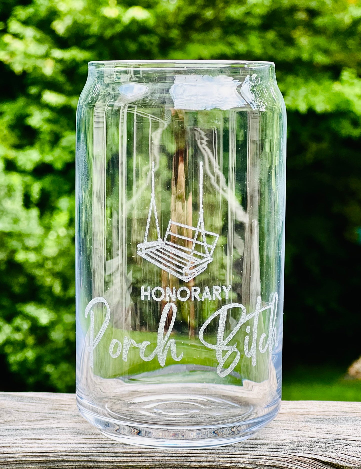 Chelsie Hart Author - “Honorary Porch Bitch” - Engraved Beer Can Glass - 16oz