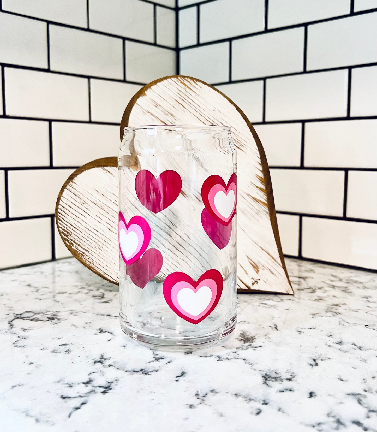 Retro Heart/Valentine Beer Can Glass - Iced Coffee Glass - 16oz