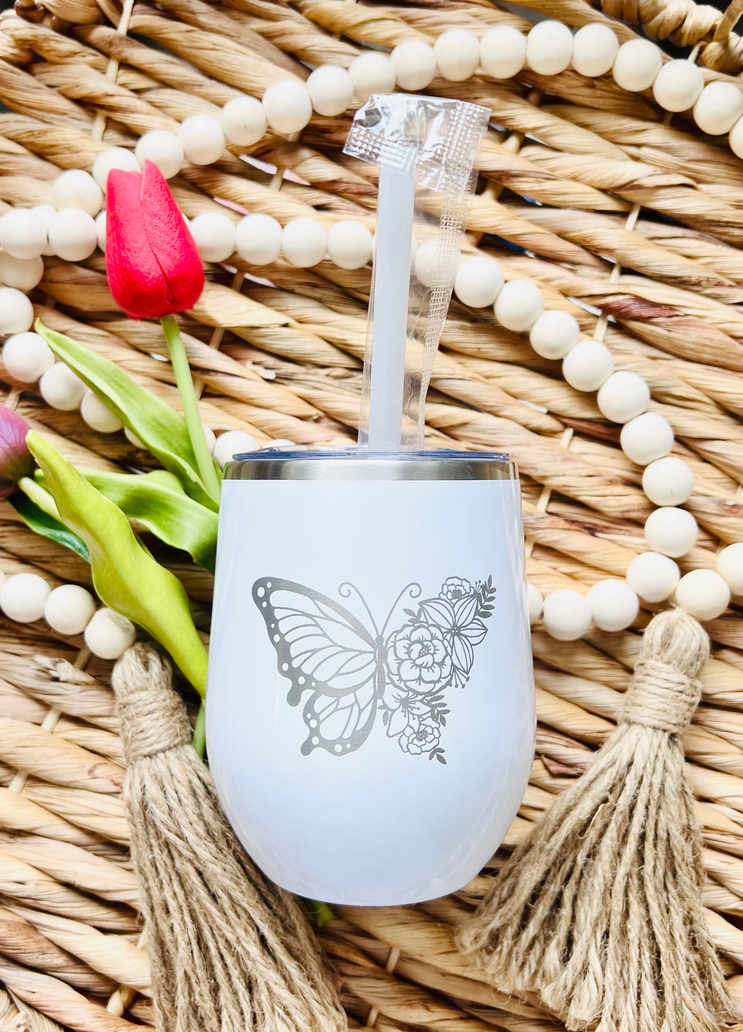 Engraved Wine Tumbler - Butterfly - Spring/Summer - 12oz