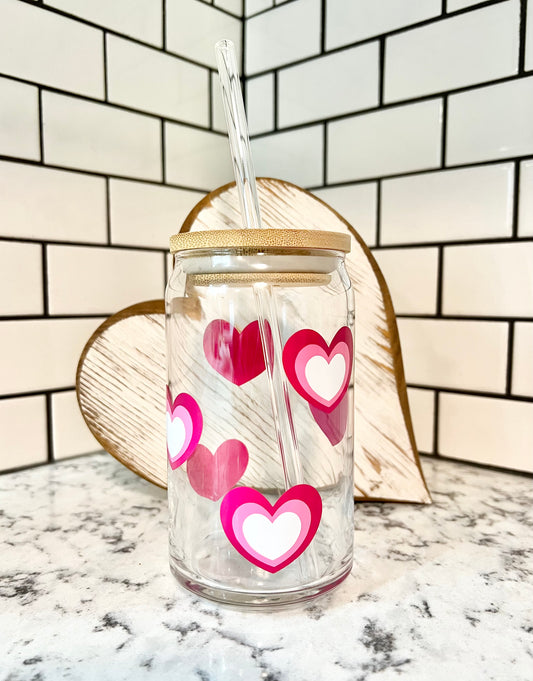 Retro Heart/Valentine Beer Can Glass - Iced Coffee Glass - 16oz