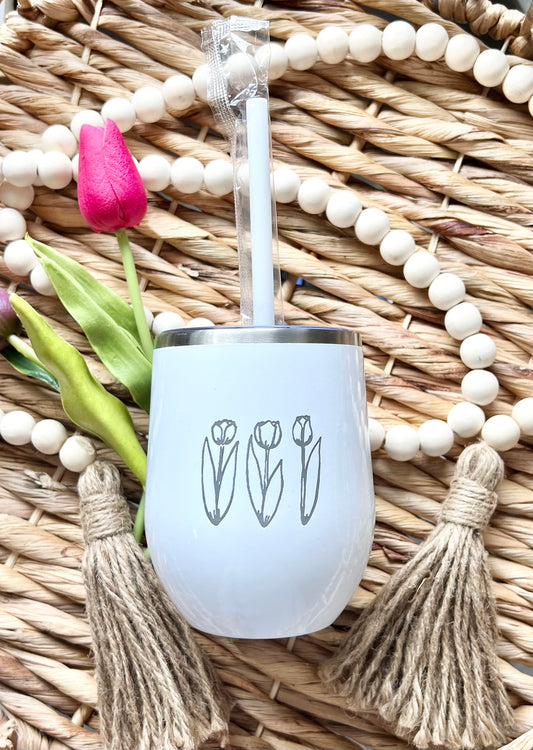 Engraved Wine Tumbler - Tulips - Spring/Summer - 12oz