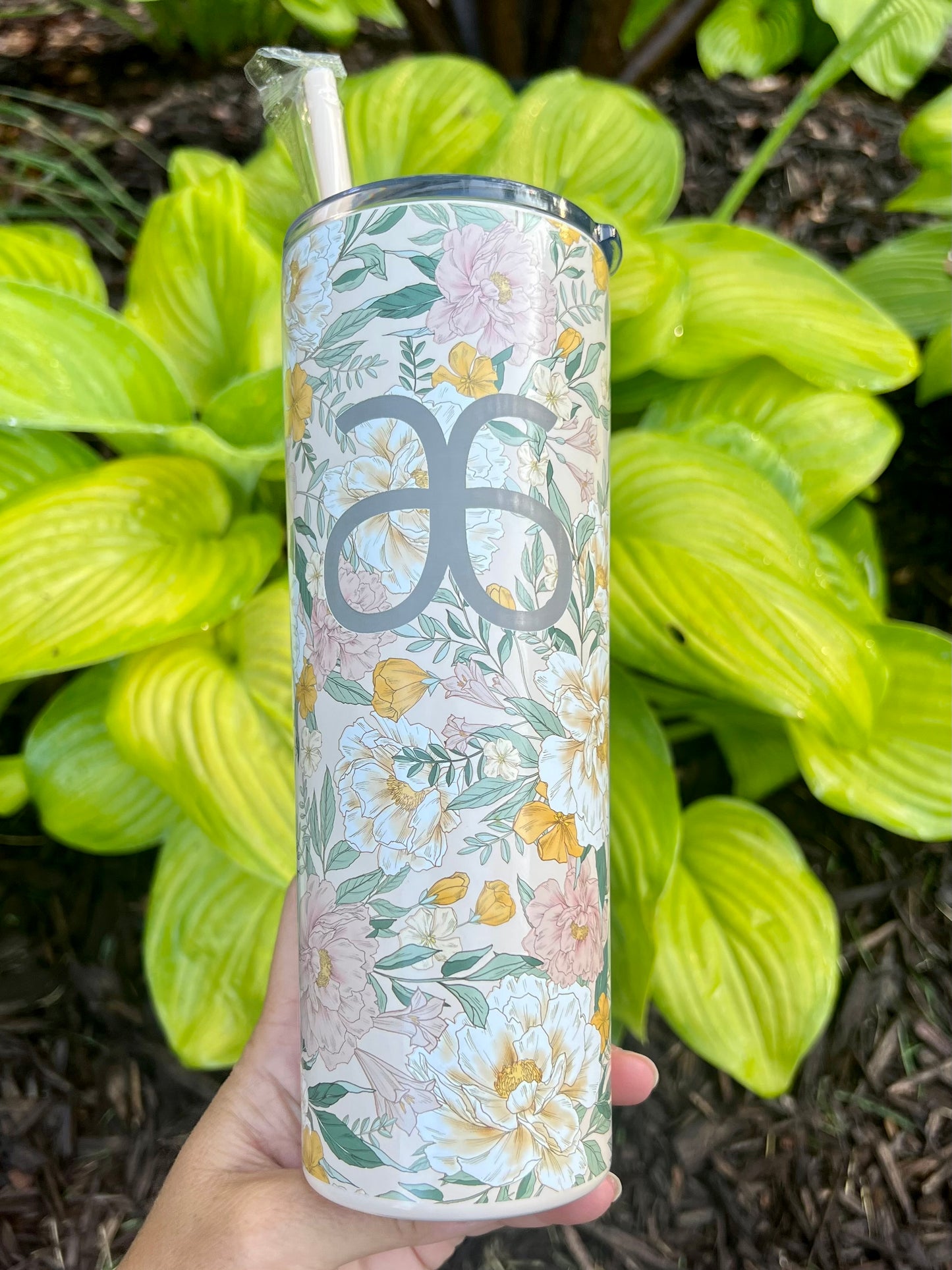 Arbonne Inspired Blush Floral - Engraved Tumbler - 20oz