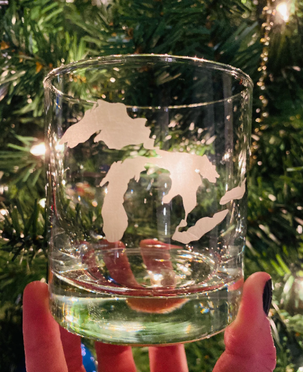 Etched Great Lakes Rocks Glass- Whiskey/Bourbon Glass