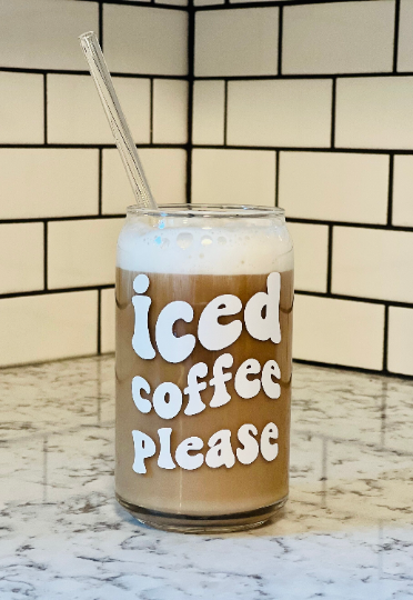 Iced Coffee Please Beer Can Glass- Iced Coffee Glass- 16oz