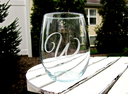 Etched Wine Glass With Initial, Personalized Last Name Glasses