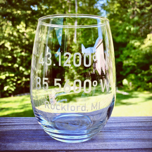 Etched Coordinates Wine Glass- Perfect Realtor Gift