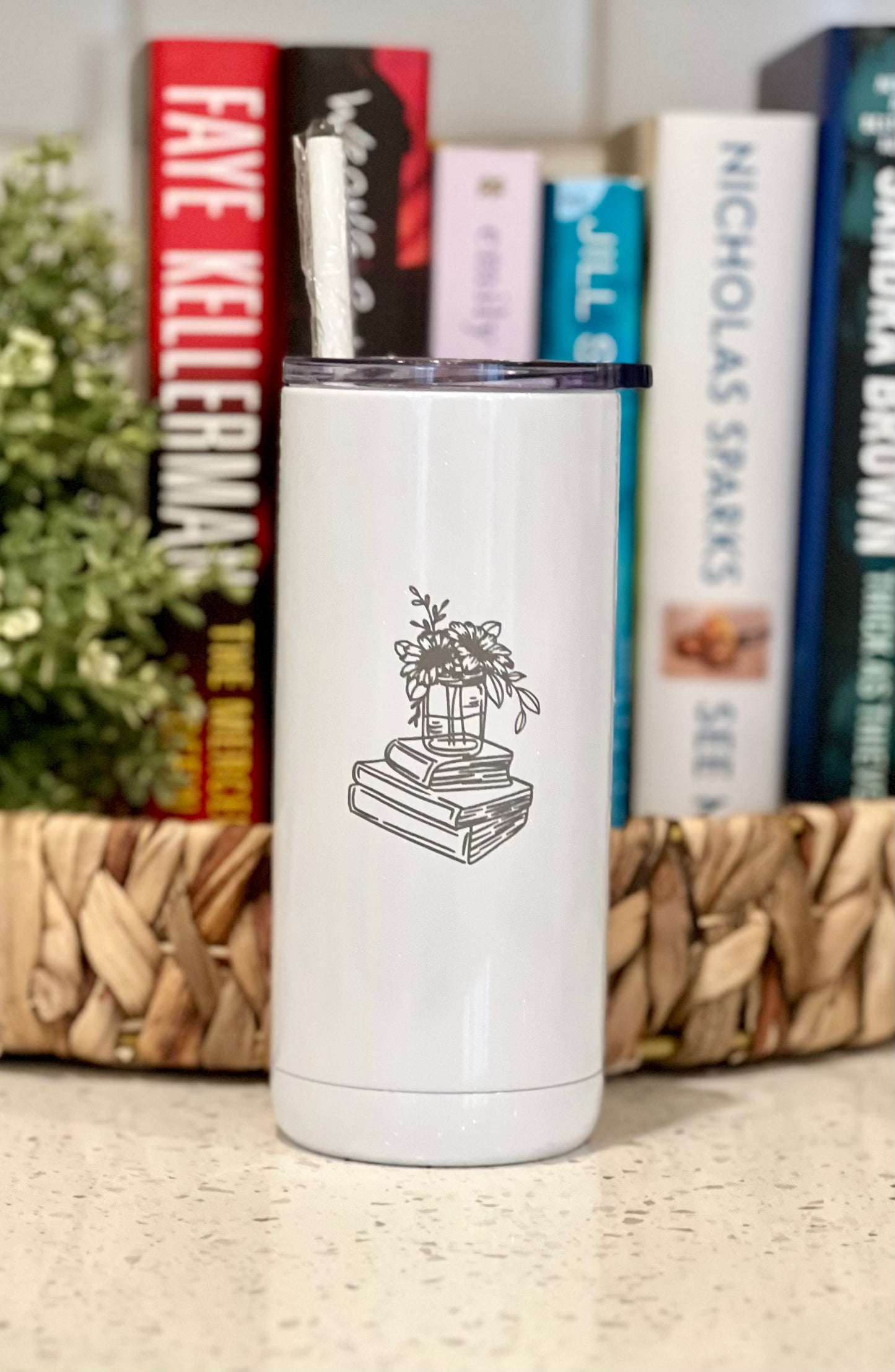 Daisy Book Stack - Book Inspired - Engraved Tumbler - 16oz