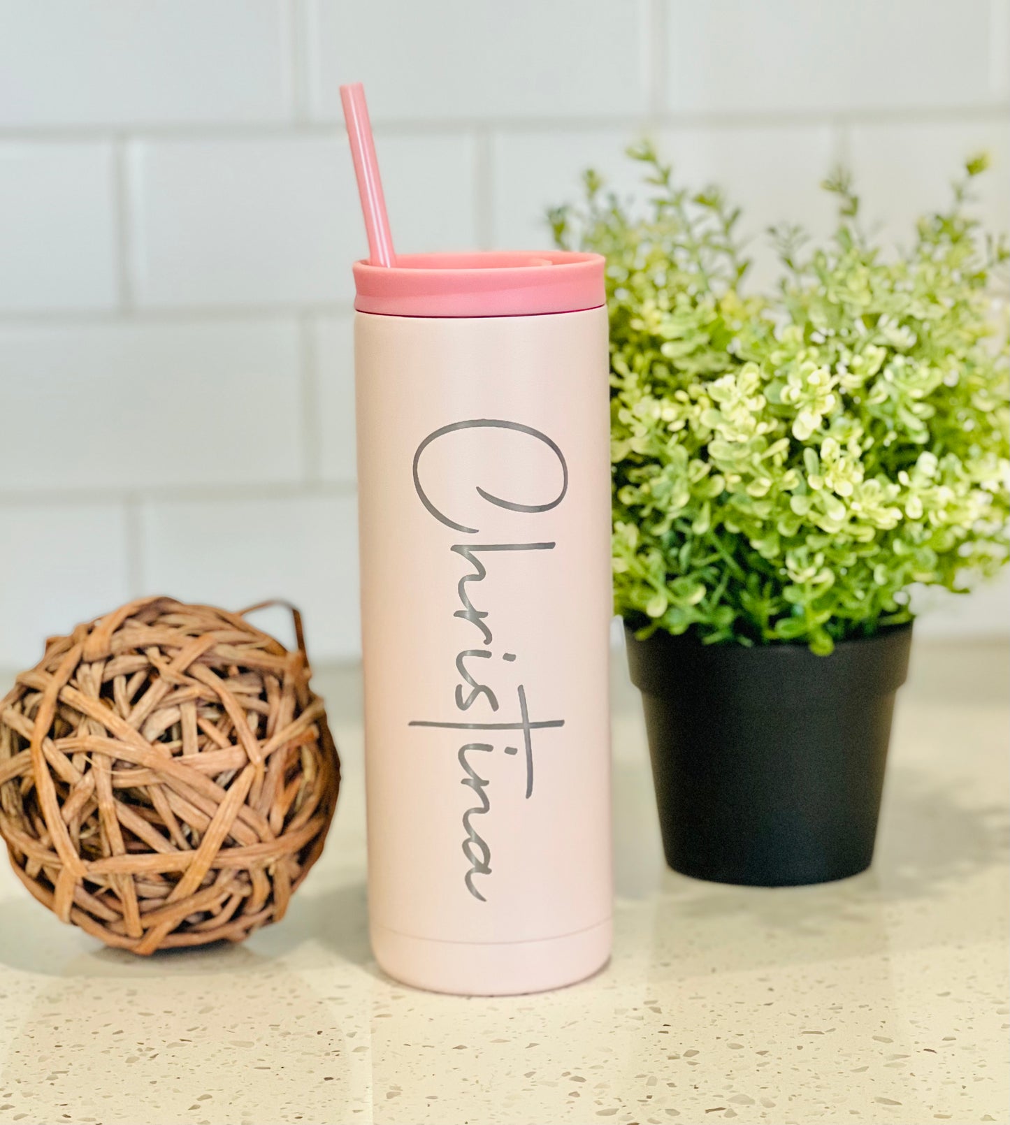 Personalized Blush Pink Tumbler- Engraved Tumbler - 20oz