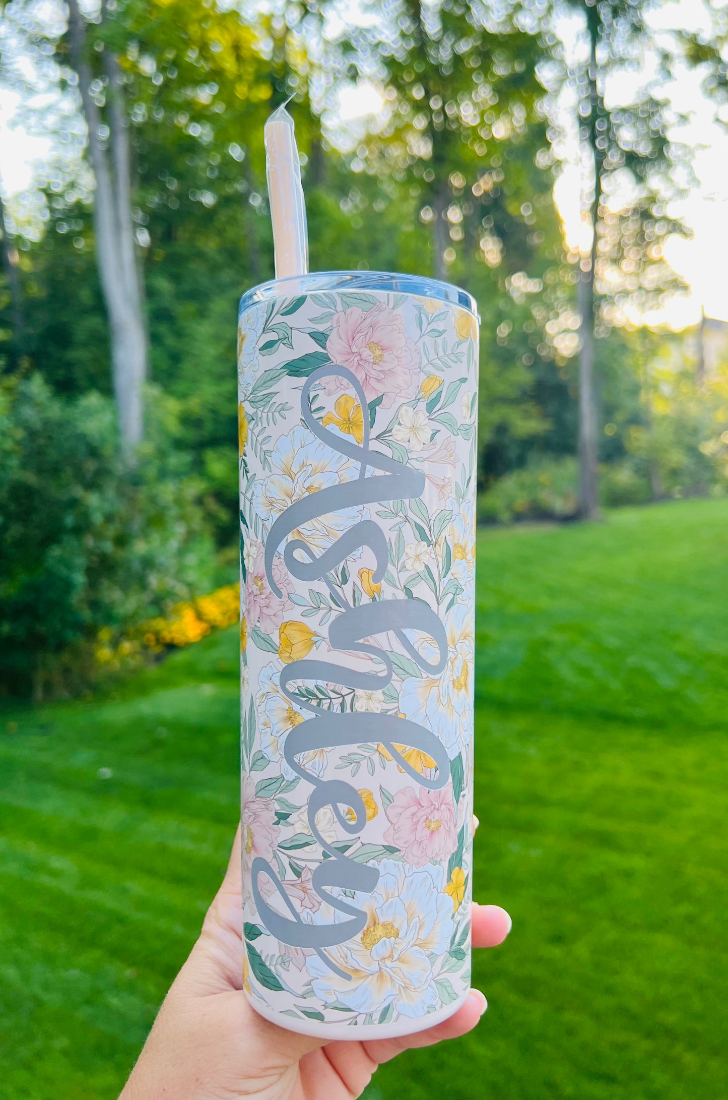 Personalized Garden Floral - Engraved Tumbler - 20oz