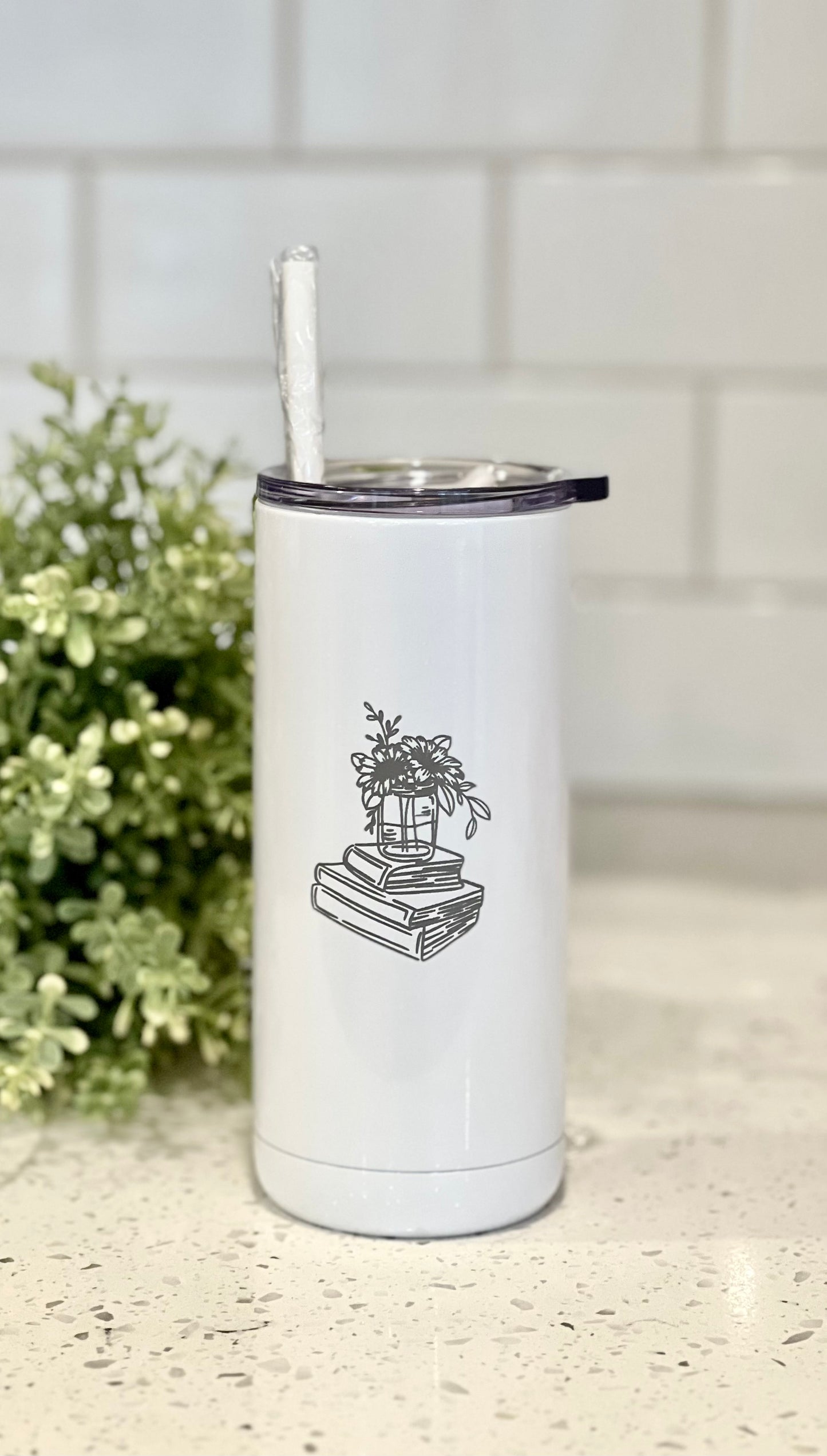 Daisy Book Stack - Book Inspired - Engraved Tumbler - 16oz