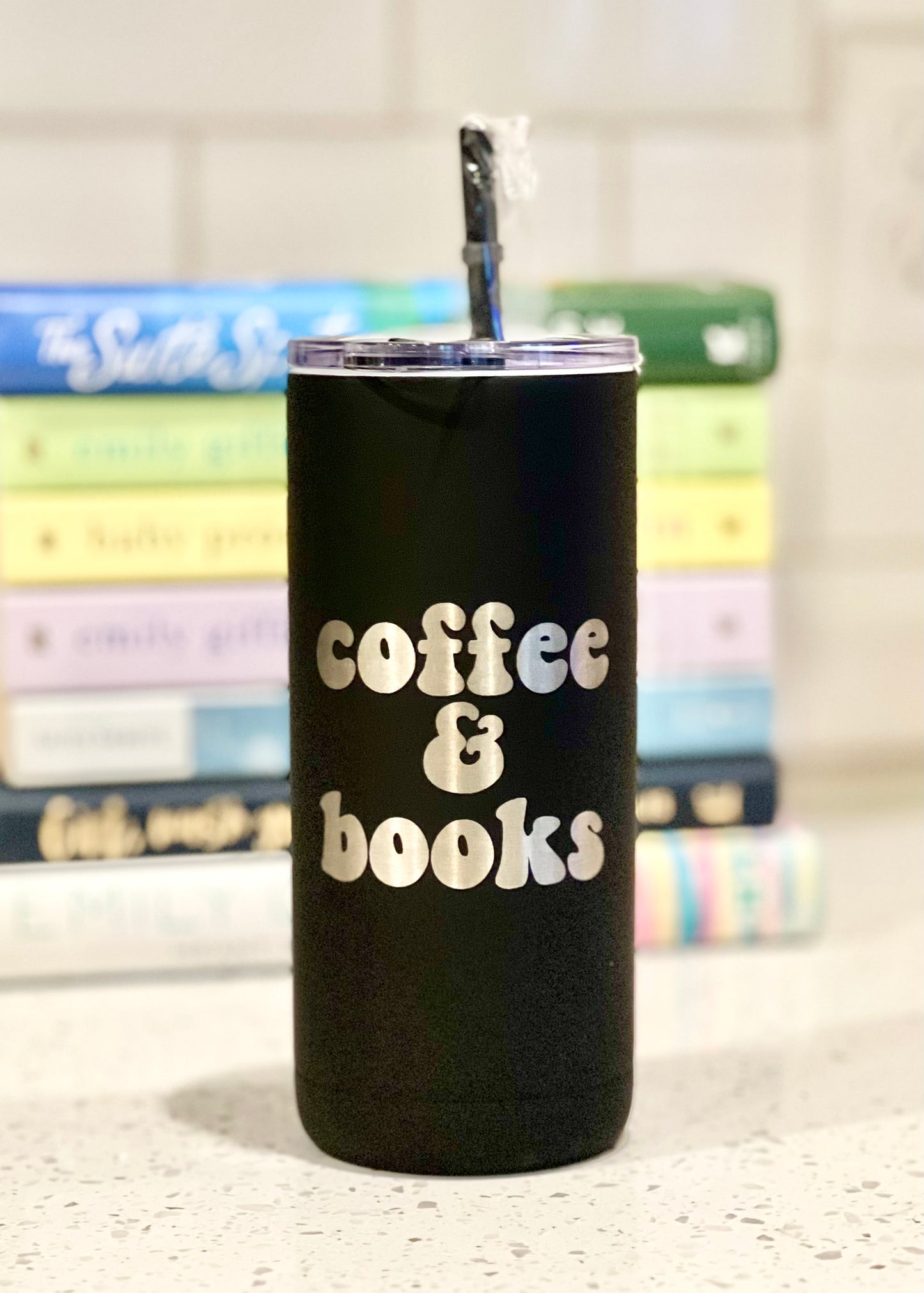 Coffee and Books - Book Inspired - Engraved Tumbler - 16oz